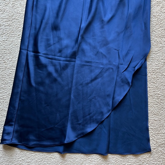 Abercrombie & Fitch One-Shoulder Satin Knotted Midi Dress Royal Blue Medium New - Picture 15 of 16